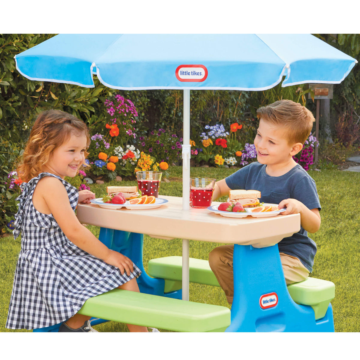 Easy Store? Jr. Play Table with Umbrella - Blue/Green